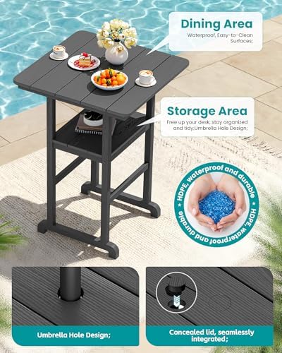 SERWALL 3 Pcs HDPE Bar Height Chairs and Double Layer Pub Table Set - Image 3