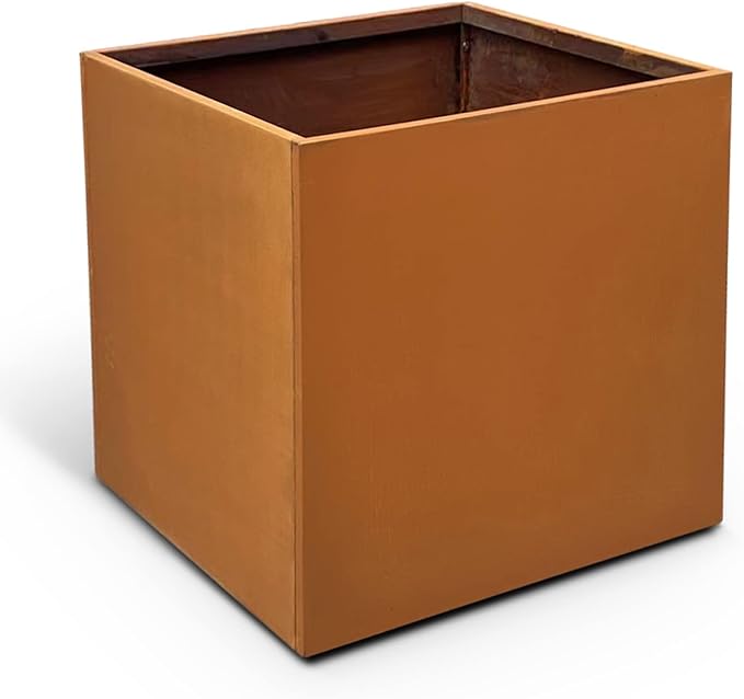 Corten Steel Planter Metal Square Planter Tall Cube Rustic Steel Planters 27.6 Inch Durable Antique Detached for Outdoor Commercial Residential Garden Patio Deck and Backyard