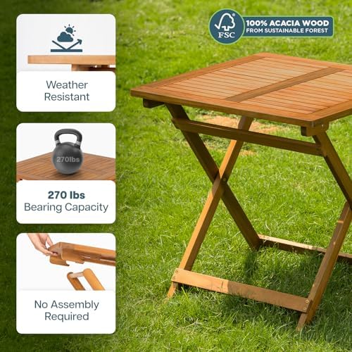 Legolas FSC Acacia Wooden Folding Table, Heavy Duty 270lbs Capacity, Elegant & - Image 5