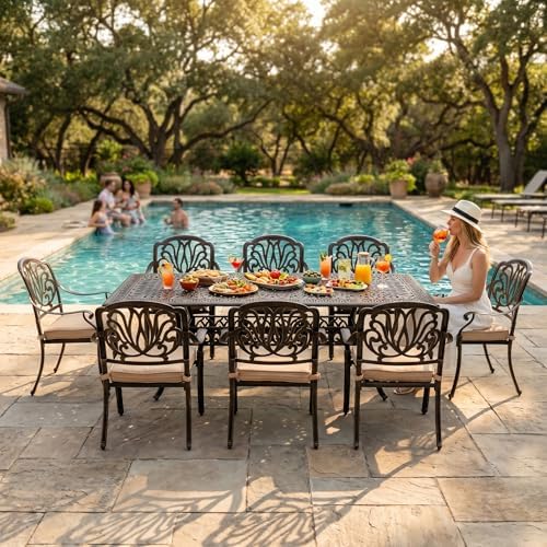 9-Piece Cast Aluminum Outdoor Dining Set Retro Patio Dining Set - Image 7