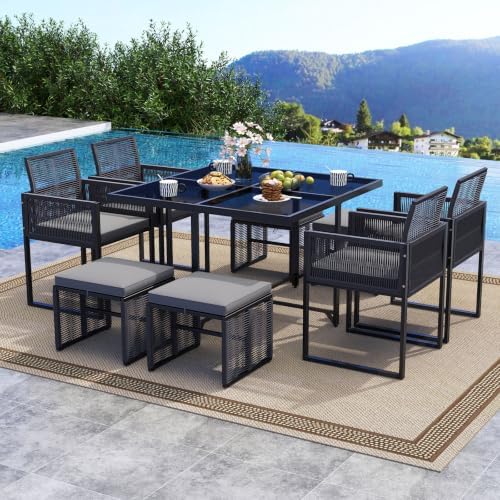 Tangkula 9 Pieces Patio Dining Set, Outdoor Space-Saving Furniture Set - Image 2