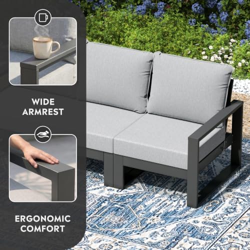 Rockaway Outdoor 4-Piece HDPE L-Shaped Modular Patio Sofa Furniture Set - Image 5