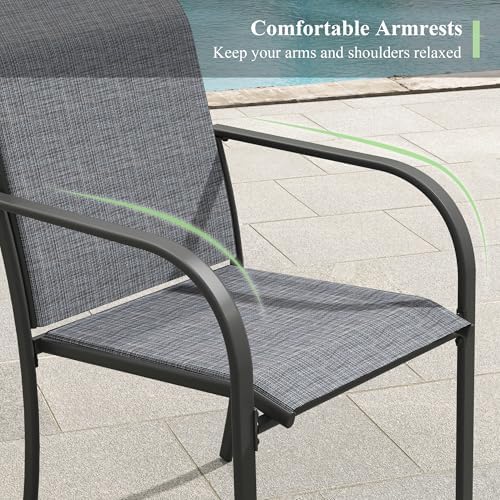 11 Pieces Outdoor Dining Set, Stackable Textilene Patio Chairs & 63" Round - Image 3