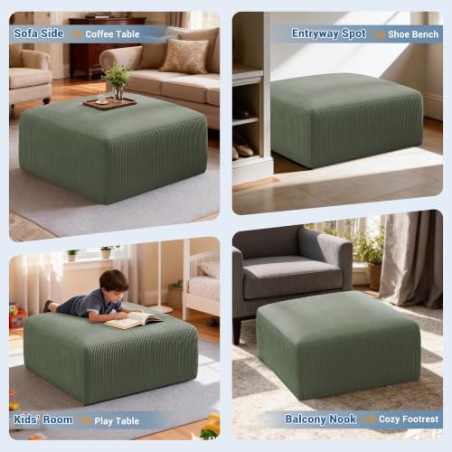 40" Oversized Square Corduroy Ottoman, Large Ottoman Pouf Footstool - Image 4