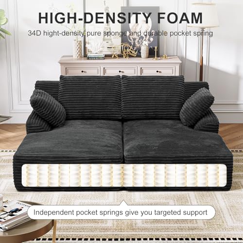 Oversized Chaise Lounge Chair Indoor, Corduroy Upholstered Boneless Sofa Bed - Image 4