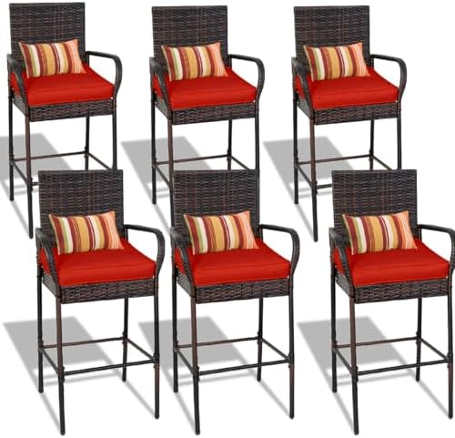 Sundale Outdoor Wicker Bar Stool Set of 6, Patio Counter Height Pub Chair by SundaleOutdoor