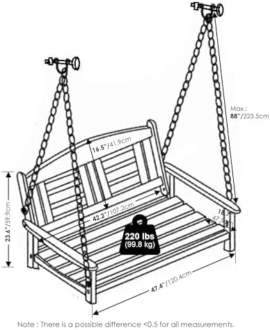 Furinno TIOMAN Porch Swing, 2-Seater Outdoor Hanging Wooden Swing - Image 3