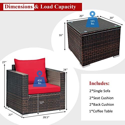 Tangkula 3 Pieces Patio Furniture Set, Outdoor Conversation Rattan Furniture - Image 5