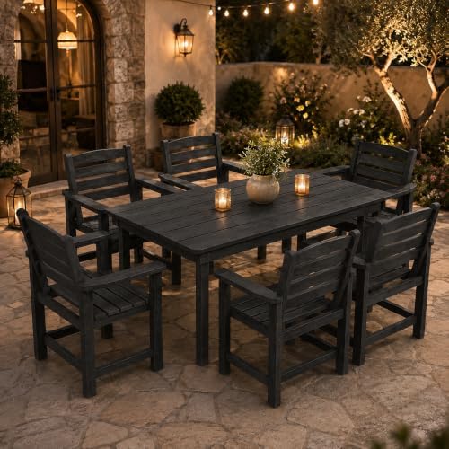 7 Pcs Outdoor Patio Dining Set, HDPE Table & Chairs - Image 2
