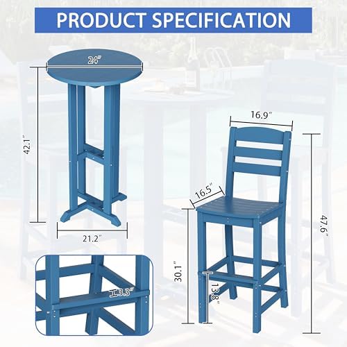 Shintenchi 3 Pieces Outdoor High Top Bar Set, 1 Patio High Top Round Table and - Image 2