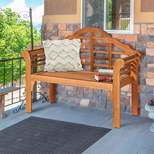 COSTWAY Folding Wooden Bench Outdoor, Crown-Like High Backrest - Image 2