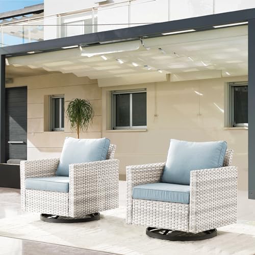 Wicker Chairs Outdoor Bistro Set Oversize Patio Swivel Rocker, Rattan Outdoor by Belord