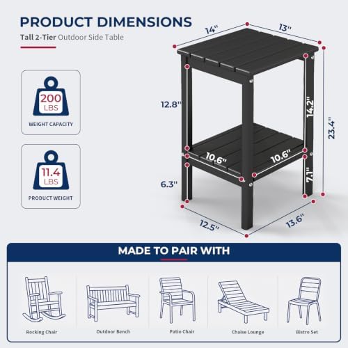 BRIOPAWS Tall Outdoor Side Table w/ Storage Shelf - Image 3
