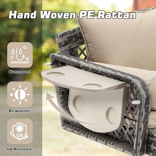 Grepatio 3 Person Porch Swing Patio Wicker Hanging Porch Swing Chair Outdoor - Image 4