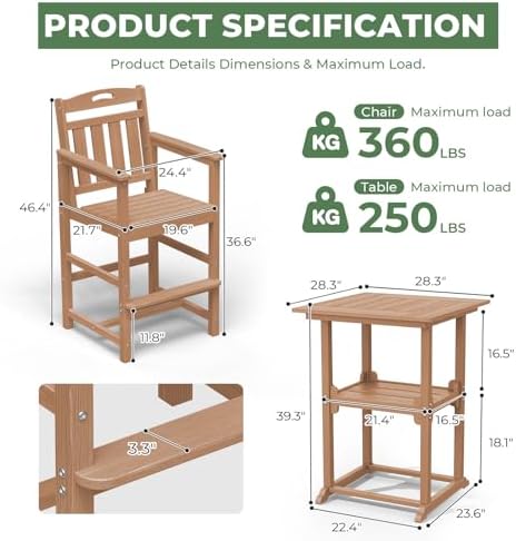 Outdoor Bistro Bar Set, Patio High Top Table and Bar Height Tall Adirondack - Image 6
