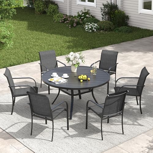 VICLLAX Patio Dining Set for 6, 7 Pieces Outdoor Furniture Set- 47" Round Patio by HOME