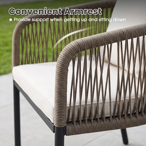 Patio Dining Set, 40.6" Round Table & Wheat Cushioned Wicker Chairs - Image 5