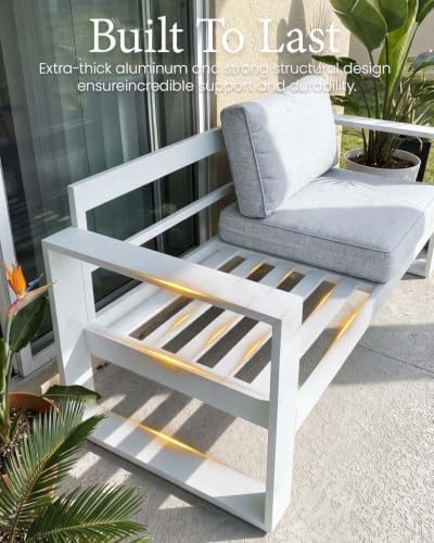 4 Pieces Aluminum Outdoor Patio Furniture Set, Metal Modern Conversation Sofa - Image 4