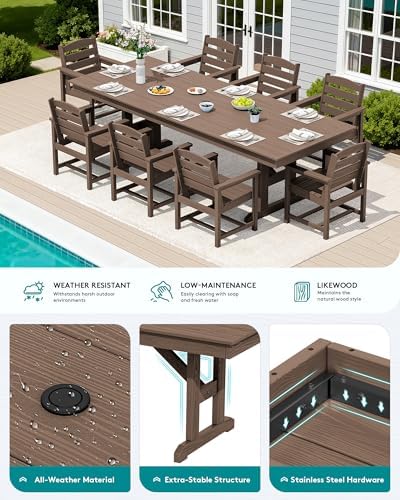 SERWALL Outdoor 84" HDPE Rectangular Dining Table - Image 4
