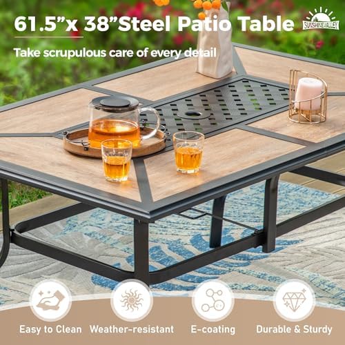 7pc Patio Dining Set, 60”Metal Table & 6 Chairs - Image 2