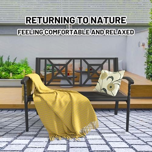 50 Inches Outdoor Bench Park Patio Furniture Garden Bench Seating - Image 4