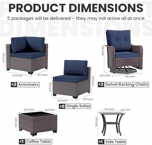12 Pieces Outdoor Patio Furniture Set, Outdoor Sectional Furniture All Weather - Image 7