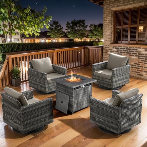 5 Pieces Wicker Patio Furniture Set: 4 Outdoor Swivel Glider Rocker Patio by Belord