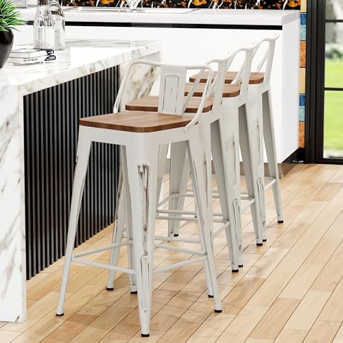 30" Barstools Set of 4 Counter Height Bar Stools Chair-Distressed White - Image 4