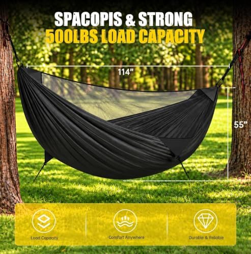 Camping Hammock with Detachable Mosquito Net, 500 Lbs Double Hammock - Image 3
