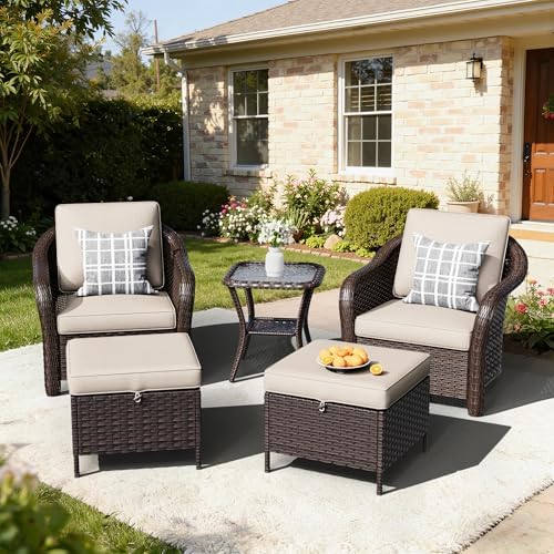 5 Piece Patio Furniture Set, Wicker Outdoor Conversation Set by Meetleisure-LeisureLiving