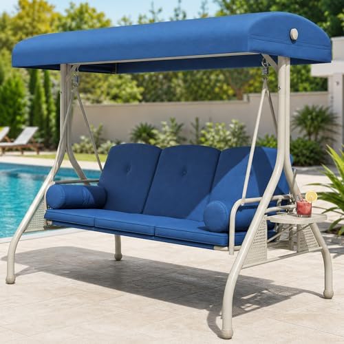 Patio Swings with Canopy, Modern Porch Swing with Stand, 3 Person Outdoor Swing - Image 3