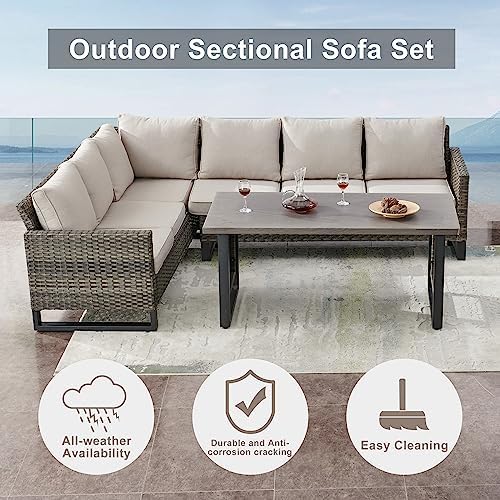 Outdoor Sectional Sofa 6 Seater L Shaped Couch Wicker Patio Conversation - Image 3