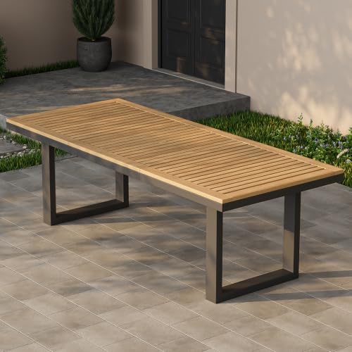 homary 118" Outdoor Dining Table, Teak Top, Umbrella Hole, Seats 6-8 by Homary