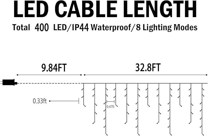 Hezbjiti Christmas Decorations Lights Outdoor, 400 LED 32.8 FT 8 Modes 75 Drops Fairy String Curtain Lights for Christmas Decor Eaves Window Party Yard Garden Indoor (Multicolor)