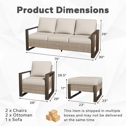 Outdoor Patio Chairs, 5 Pieces Wicker Rattan Furniture Set, 2 Patio Chairs - Image 2