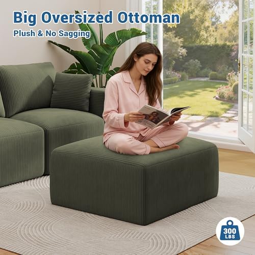 40" Oversized Square Corduroy Ottoman, Large Ottoman Pouf Footstool - Image 3