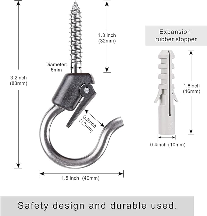 BeneLabel 4Pcs Wall Mount Ceiling Plant Hanger Hooks, Outdoor Hanging Brackets for Hanging Plant Light Outdoor Wire Fairy Lights Wind Chimes Bird Feeders, Safety Buckle Design, 3 1/4"