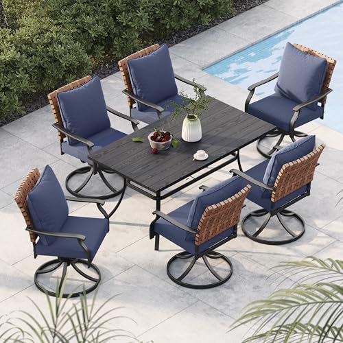 Grand patio 7-Pc Outdoor Swivel Dining Set, 6 Blue Chairs + Table by GrandPatio