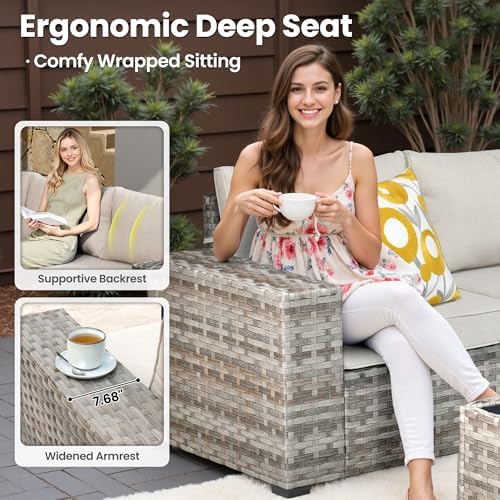ovios 15 Pieces Patio Furniture Set, Outdoor Wicker Sectional Sofa Couch - Image 3