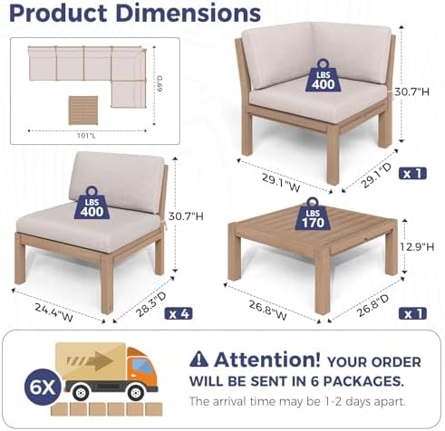 Modular Outdoor Patio Conversation Set, 6-Piece L-Shaped Sectional Sofa Set - Image 2