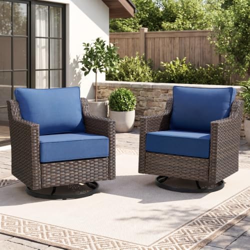 Luxury 6" Thick Cushioned 2-Piece Swivel Rocker Patio Chairs by Belord