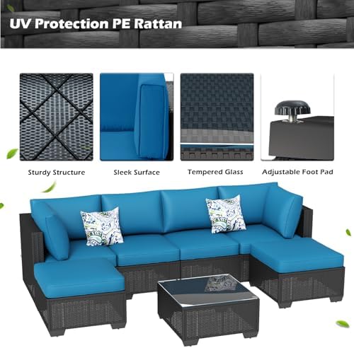 7 Piece Outdoor Patio Furniture Set, PE Rattan Outdoor Wicker Sectional - Image 4