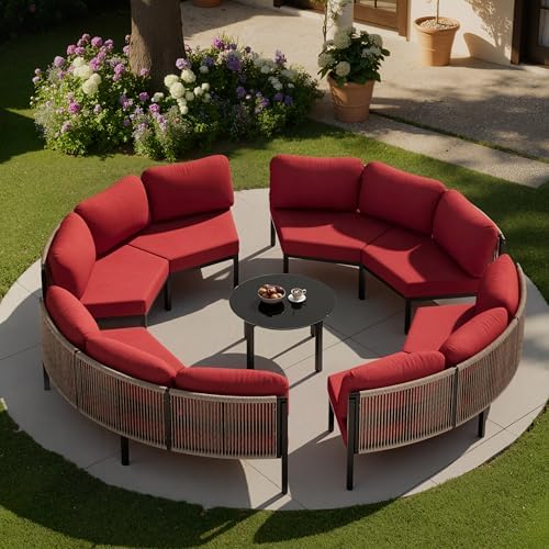9 Piece Aluminum Outdoor Sectional Sofa Set, Curved Sofa by VredHom