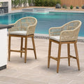 PURPLE LEAF Outside Patio Counter Stool Set of 2 Woven Rattan Teak Aluminum by PURPLELEAF
