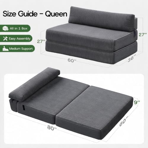 Folding Sofa Bed Convertible 4 in 1 Sleeper Chair Gray Queen - Image 2