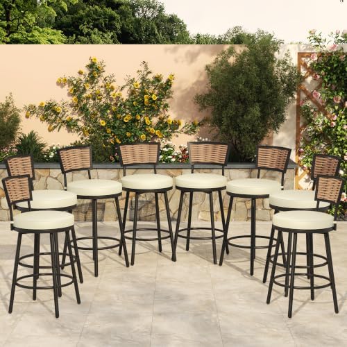 Patio Swivel Bar Stools Set of 8, Outdoor Bar Height Chairs by PIZZELLO