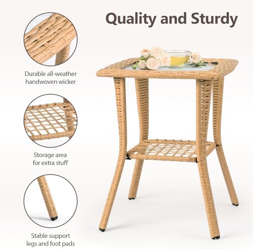 Wicker Rattan Side Table Patio Wicker Table, Outdoor Square Rattan Coffee Table - Image 5