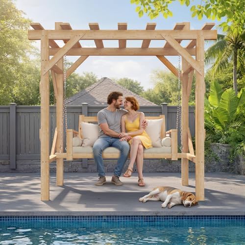 Aoxun 5 FT Cedar Wood Porch Swing, Outdoor Pergola Swing - Image 3
