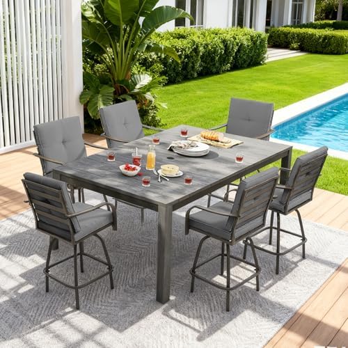 Outdoor Bar Stools Set of 6, Swivel Patio Bar Chairs w/Cushion - Image 2