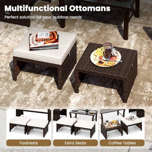 HAPPYGRILL Patio Ottomans Set of 2, PE Rattan Footstools - Image 3